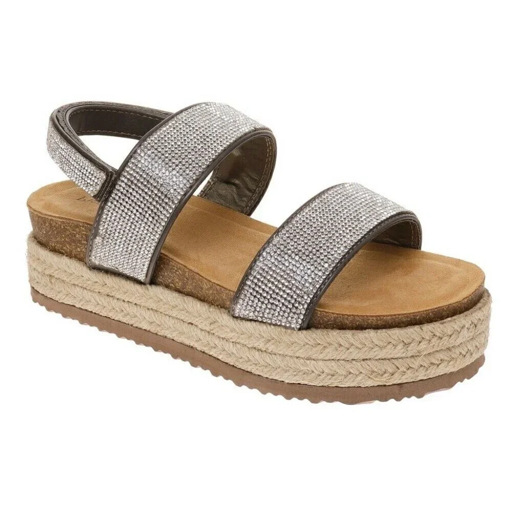 Pierre Dumas Vida 2 Silver Glitter Spadrille Wedge Sandals Elegant Summer 11M